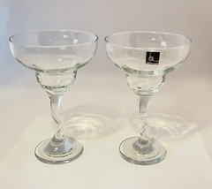 Margarita Glasses CIRCLEWARE U.S.A. SNAZZY Two Zig Zag Clear Stems 6.5”