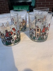 Luminarc-Vintage-Dublin Christmas Village Glasses/Tumblers/Rocks/Lowball Set 4