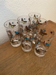 Georges Briard Butterfly Highball Tumblers Set of 6 Unsigned