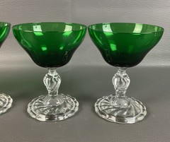 4 Fostoria Crystal w Empire Green Colonial Dame Elegant Pressed Glasses Sherbet