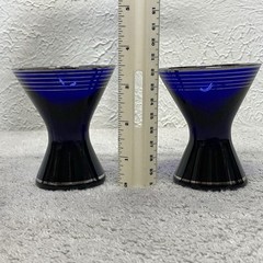 Vintage Set of 2 Cobalt Blue Cocktail Glasses with Silver Platinum Banding MCM