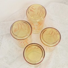 Set of 4 Vintage Libbey Amber Wheat Pattern Glass Tumbler 5 Inches Tall