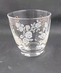 VTG Libbey 8oz.Tumblers Drinking Glasses White Roses Gold Bow Gold Rim set of 4