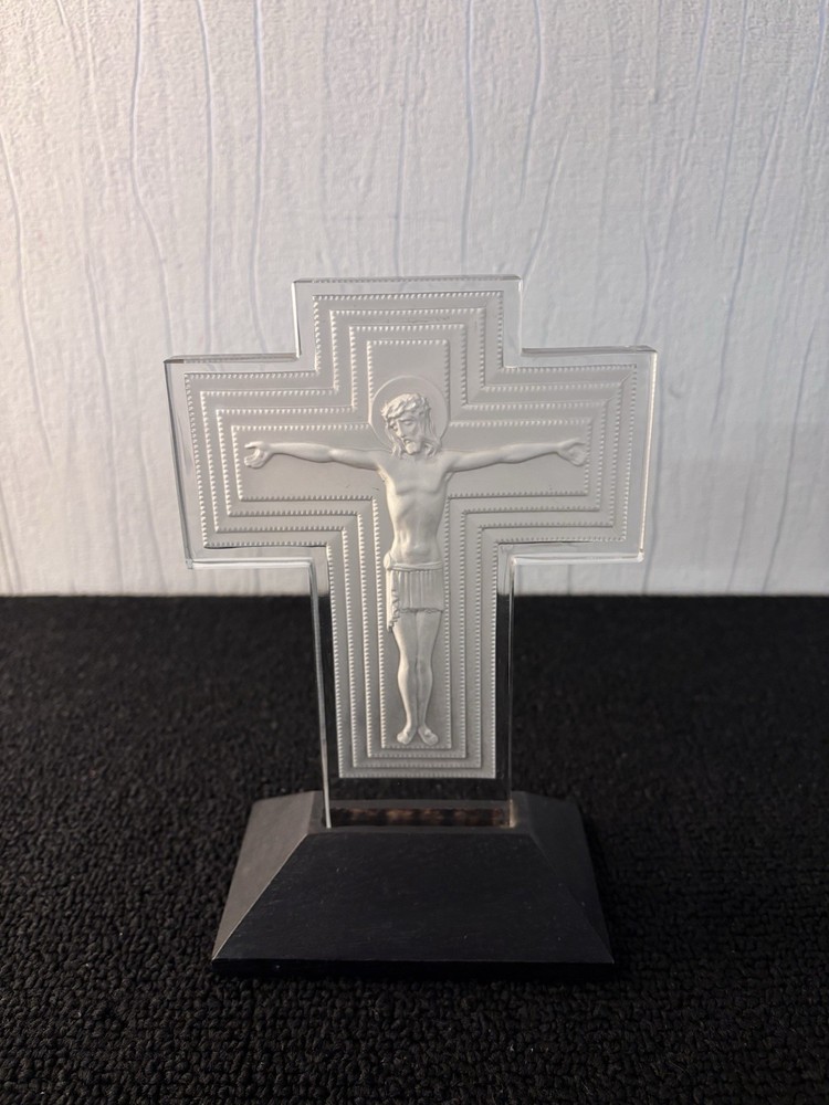 Christ Crucifix Attributed To Lalique Crystal Style