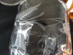 EAPG US Glass Co. Honeycomb Fern Etched Water Goblet Very Good Used Condition