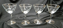 Vtg MCM Libbey Glass Windswept Champagne Cocktail Etched Prism Stem Lot of 4 EUC