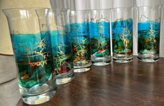 6 STIF Romania Hand Painted Hand Blown Flared Rim Glasses Clean Beautiful