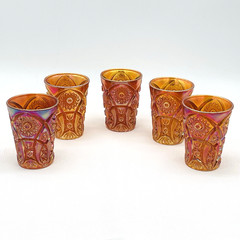 Set of 5 Vtg Atq Imperial Marigold Carnival Glass CRABCLAW Pattern 4” Tumblers