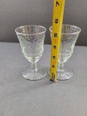 Rock Sharpe Arctic Rose Footed Juice Glasses Set 2 Etched Floral 4.75″