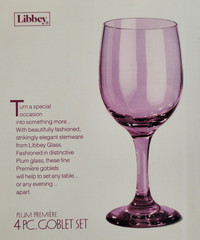 4 Libbey Premiere Plum Pink Water Wine Stemmed Goblets 7 Inches Holds 11.5 Ozs