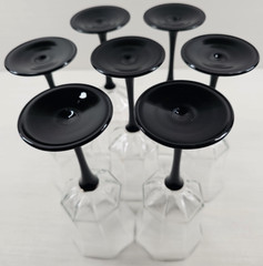 7) Luminarc Octime Black Water Goblets Set Elegant Octagonal Stemware France Lot