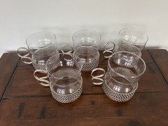 Lot of 5 Vintage Littala Tsaikka Finland Tea Coffee Cups Glass & Metal Sarpaneva