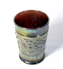 NORTHWOOD AMETHYST/PURPLE RASPBERRY CARNIVAL GLASS TUMBLER Basketweave Base