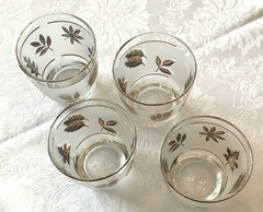 22 Pieces – Vintage Libby Frosted Golden Leaf Glass with Accessories