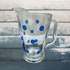 Vintage Libbey Mid Century MCM Polka Dot Pitcher Barware 1950’s Blue Dots