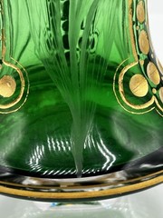 Moser/Harrach Bohemian-Green To Clear-Tulip Intaglio Cut Glass Vase-13″