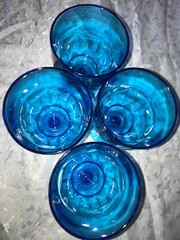 Set of 4 Vintage BARTLETT-COLLINS Glass TEAL Aqua BLUE Panel RIBBED 16oz GOBLET