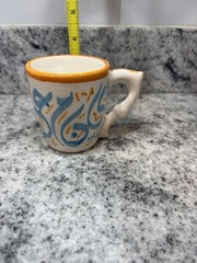 Handmade Ceramic Mug Unique Handle Abstract Art Pottery 4.5″ Tall Signed Artist