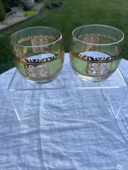 MCM Prado Culver Roly Poly Green/22KT Gold Glasses Set Of 2