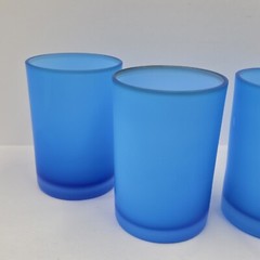 Set Of 4 Vintage Hand Blown Blue Satin Cased Glass Juice Tumblers MCM