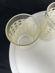 Set 4 Libbey Vintage Cane Woven Rattan Pattern Glasses 5.5” Gold Rimmed (4)