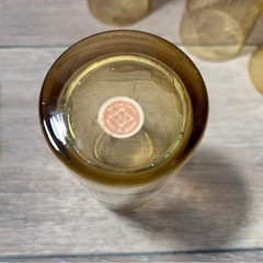 🧡Vintage Amber Floral Etched Glasses– Set of 4 –Mid-Century Barware / Drinkware