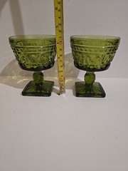 2 MCM Indiana Glass Colony Park Lane Avocado Green Wine Goblets Square Foot 4″