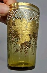 Bohemian Moser Juice Glass / Tumbler Gold Enamel Grape Vine Decor Late 1800s