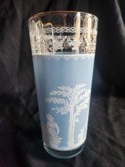 Vintage Jeannette Glass Hellenic Blue Tumbler 6.5” Grecian Wedgwood Style MCM