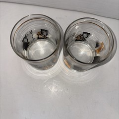 Culver 22K Gold Black White Kitty Cat LowBall Double Old Fashioned Glass Vtg Lot