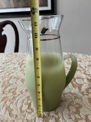 Vintage MCM West Virginia Glass Blendo Green Frosted Pitcher