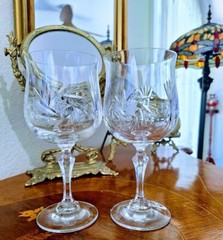Etched Star Pinwheel Cut Crystal Liszt Water Goblets by Kristal Zajecar Set of 2