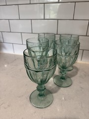 Vintage Libbey Duratuff Gibraltar Spanish Green Wine/Water Goblets, Set Of 5