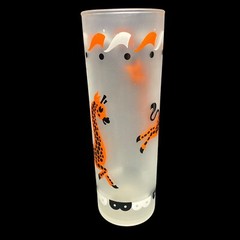 Libbey Carousel Tumblers Vintage Highball Frosted Deer Giraffe Circus Set of 2