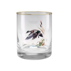 Culver Ned Smith 22k Gold Rim Waterfowl DOF Double Old-Fashioned Glasses, 13.5-O