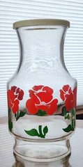 Vintage Anchor Hocking Foxy Flowers 8.5″ RED POPPY JUICE CARAFE 48oz with Lid