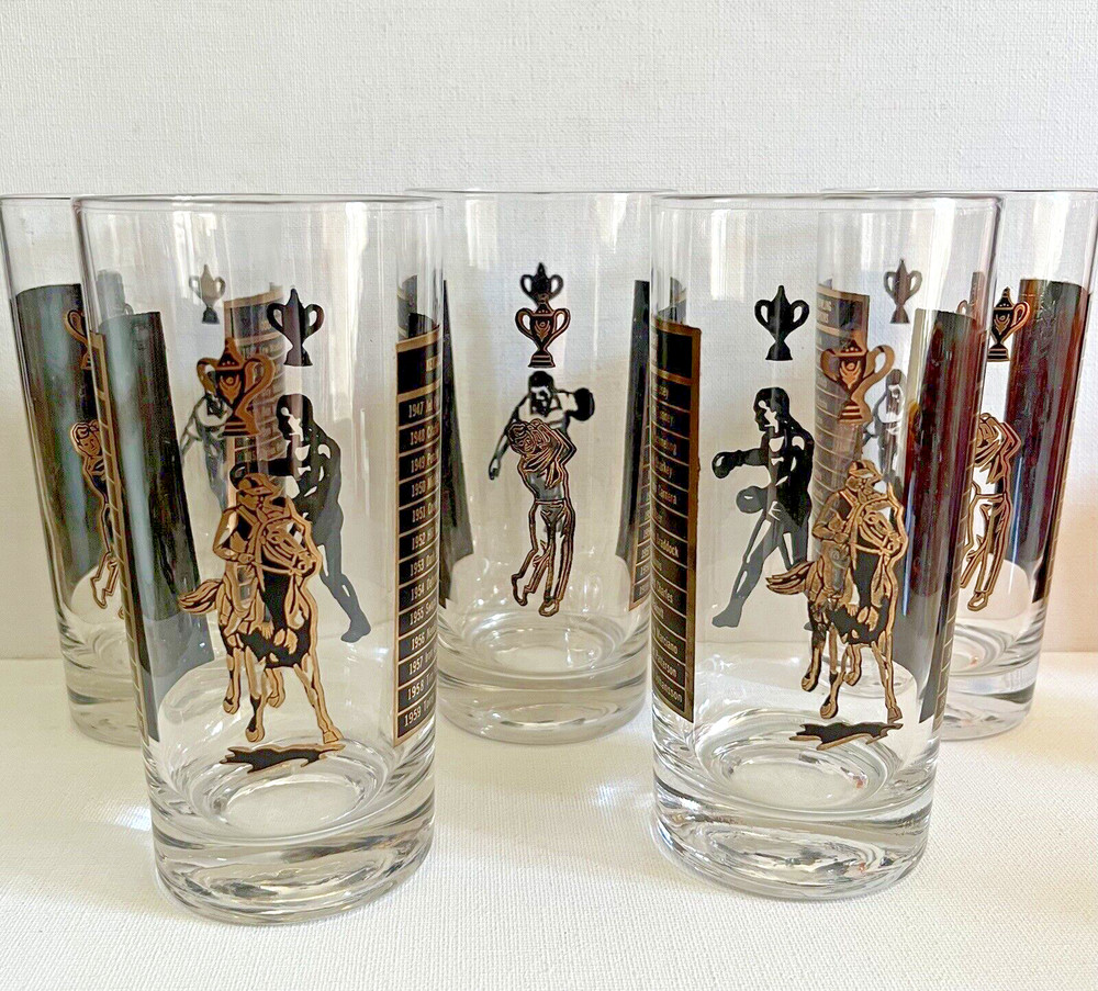 Vintage Sport Champion Drinking Glasses Kentucky Derby Boxing Bowling Champion 5