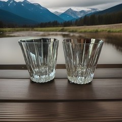 2 Beautiful Vintage Whiskey on the Rocks Crystal Glass Tumblers Heavy and Thick
