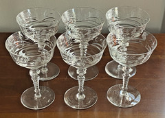 1930s Rock Sharpe Crystal~ MARSHFIELD~ Set of 6 Champagne Glasses