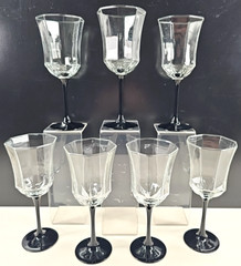 7) Luminarc Octime Black Water Goblets Set Elegant Octagonal Stemware France Lot