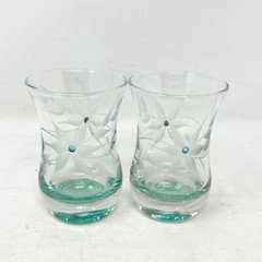 Vintage Glass Juice With Floral Design & Green Flash Color Jewel Accent – Set 2