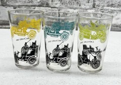 Vintage Federal Glass Set of 3 MCM Old Cars Ford Packard Cadillac Tumblers