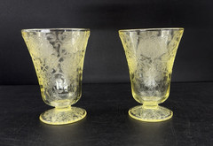 Hazel Atlas Florentine #2 Poppy Yellow 4″ Footed Juice Tumbler Glass Set of 2