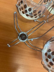 Mid Century Glass Silver Polka Dots Roly Poly Barware Set w/ Caddy MCM