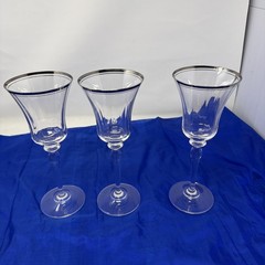 3 Mikasa Crystal Jamestown Platinum Wine Glasses Goblets 9” With Platinum Rim