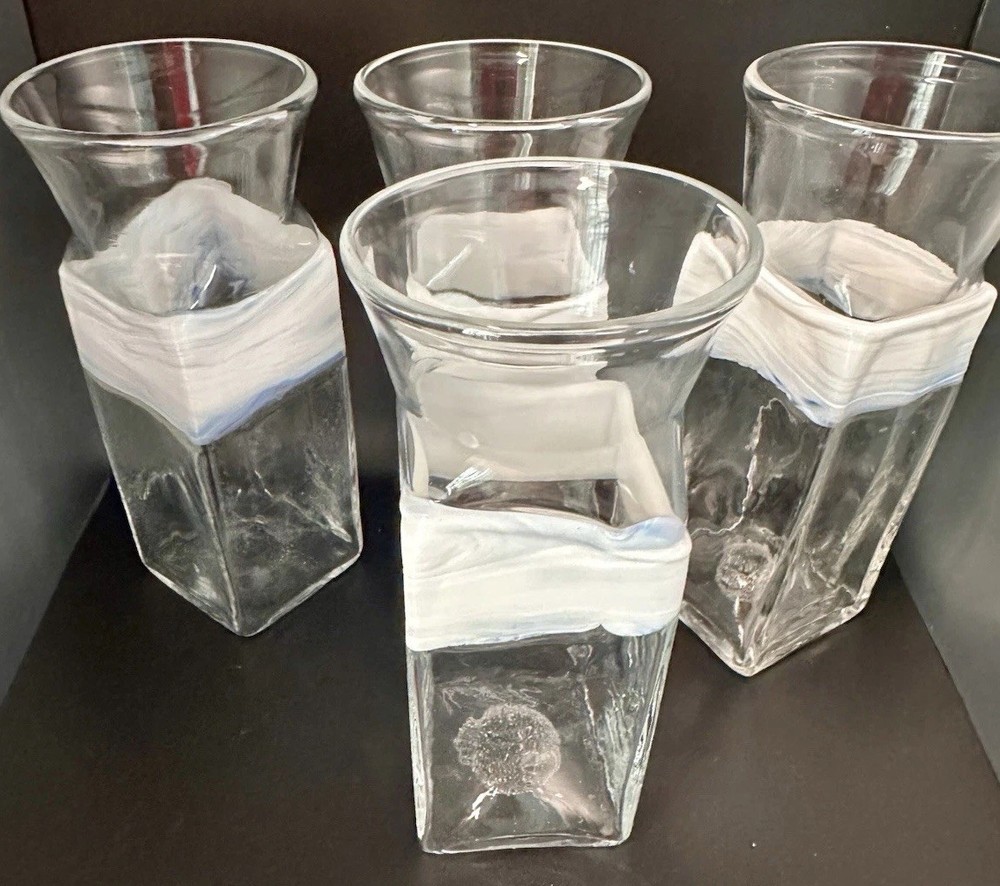 4 William Salas Studio Art Glass Highball Tumblers Signed Hand Blown MCM Bar