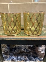 Vtg Mcm 60’sPair Of Culver Ltd Royals Pattern Gilt 22kt Gold Lowball Glasses