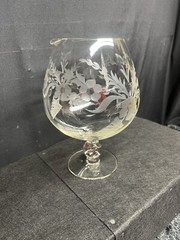 A Brilliant Art Deco Large Clear Glass Brandy Snifter/Pitcher Floral Etched