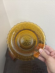 AMBER Round TIARA INDIANA GLASS DAISY CANDY NUT TRINKET + Heart Small Dish