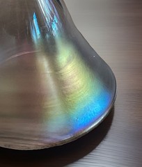 VTG Rick Strini Hand Blown Art Glass Twisted Small Stem Martini Glass Iridescent